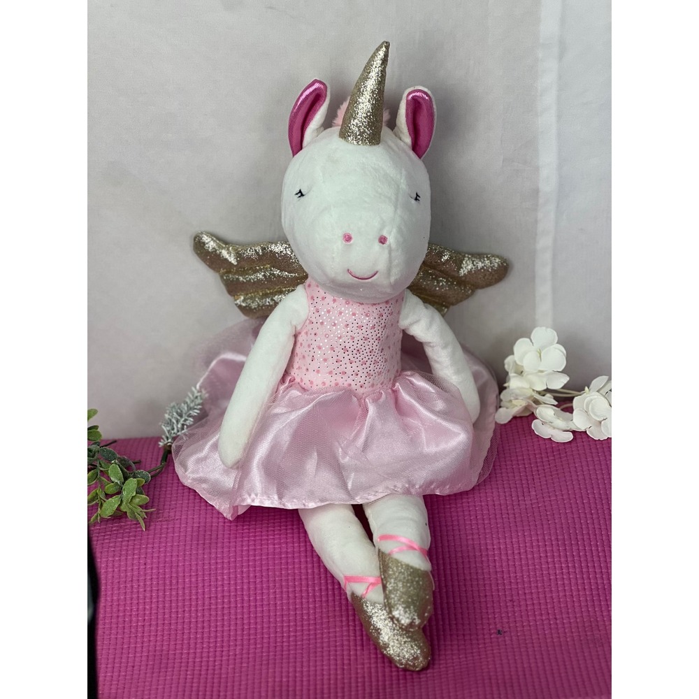 Walgreens Unicorn Ballerina Plush White Pink Gold Glitter Tutu Wings 18"‎ 801520